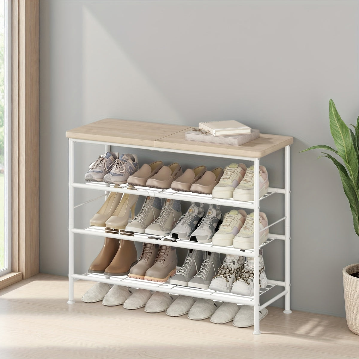 4-Tier 5-Tier 6-Tier Metal Shoe Rack Organizer, Decorations For Home, 28.15" / 35.82" / 45.3" Large Stable Stackable Shoe Tower, Room Decor, Suitable For Entrance Wardrobes, Bedroom Garages, Space Saving