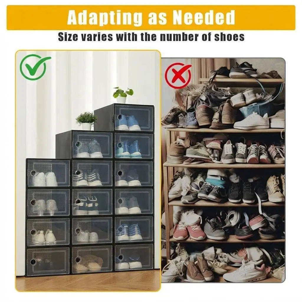 Garvee 15 Pcs Shoe Boxes, Transparent Stackable Plastic Shoe Organizer, Shoe Storage Containers with Lids for Women/Men, Black
