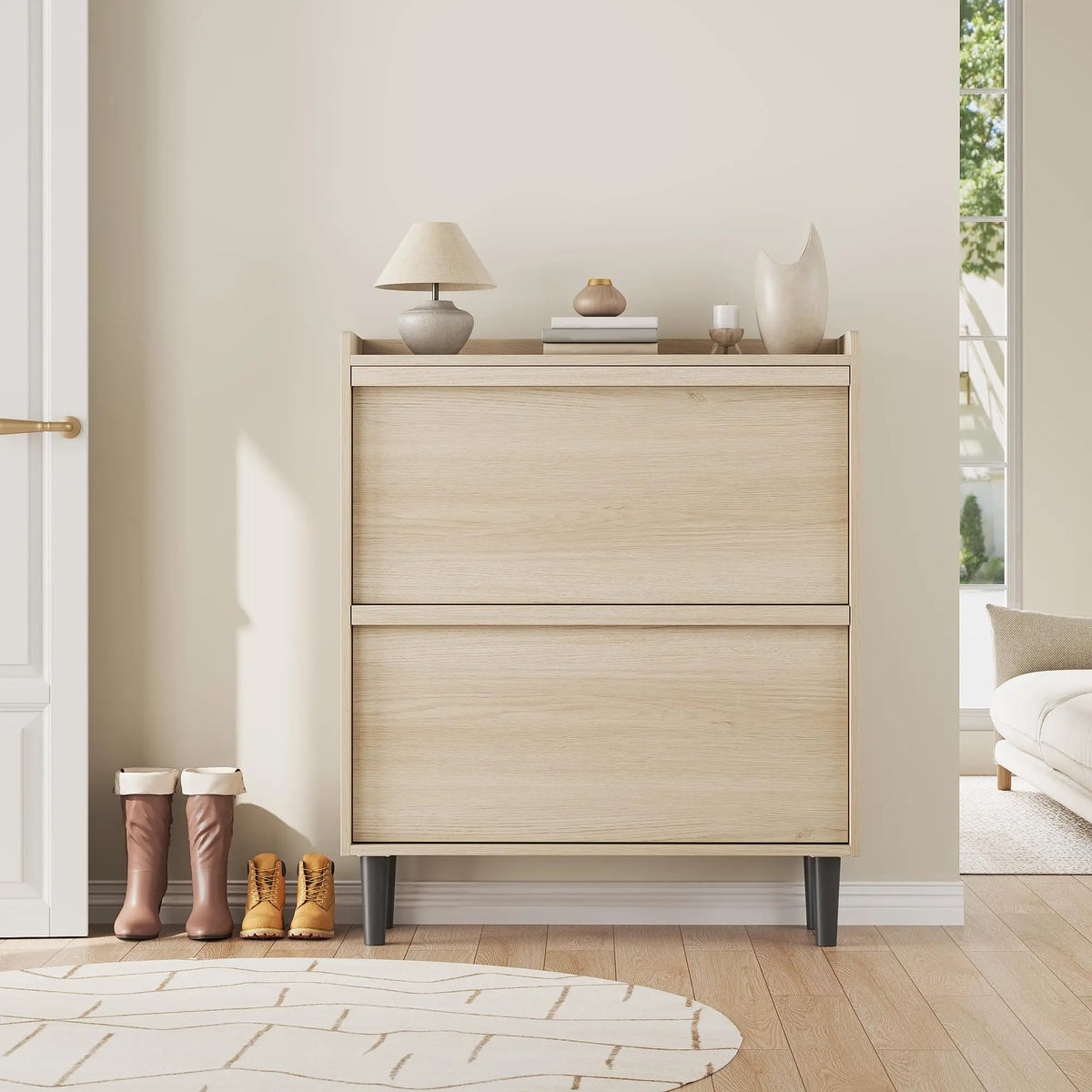 ZR-Garvee Tilt-out drawers Shoe Cabinet with 3 Flip Drawers, Space-saving,22 styles,Adjustable Shelf, Save space,Modern ,Hidden Shoe Storage Organizer for Entryway,aisle cabinet, Hallway and Living Room
