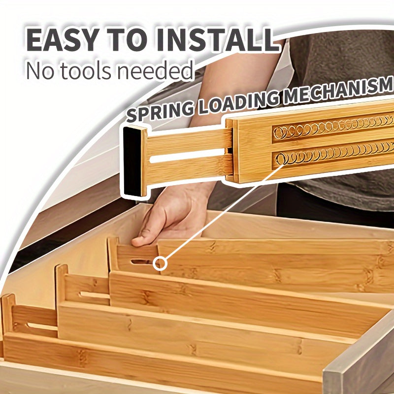 4pcs Bamboo Versatile Drawer Dividers - Expandable & Adjustable Organizers For Home Efficiency - Neat Storage Solution For Kitchen, Bedroom, Wardrobe & Cabinet