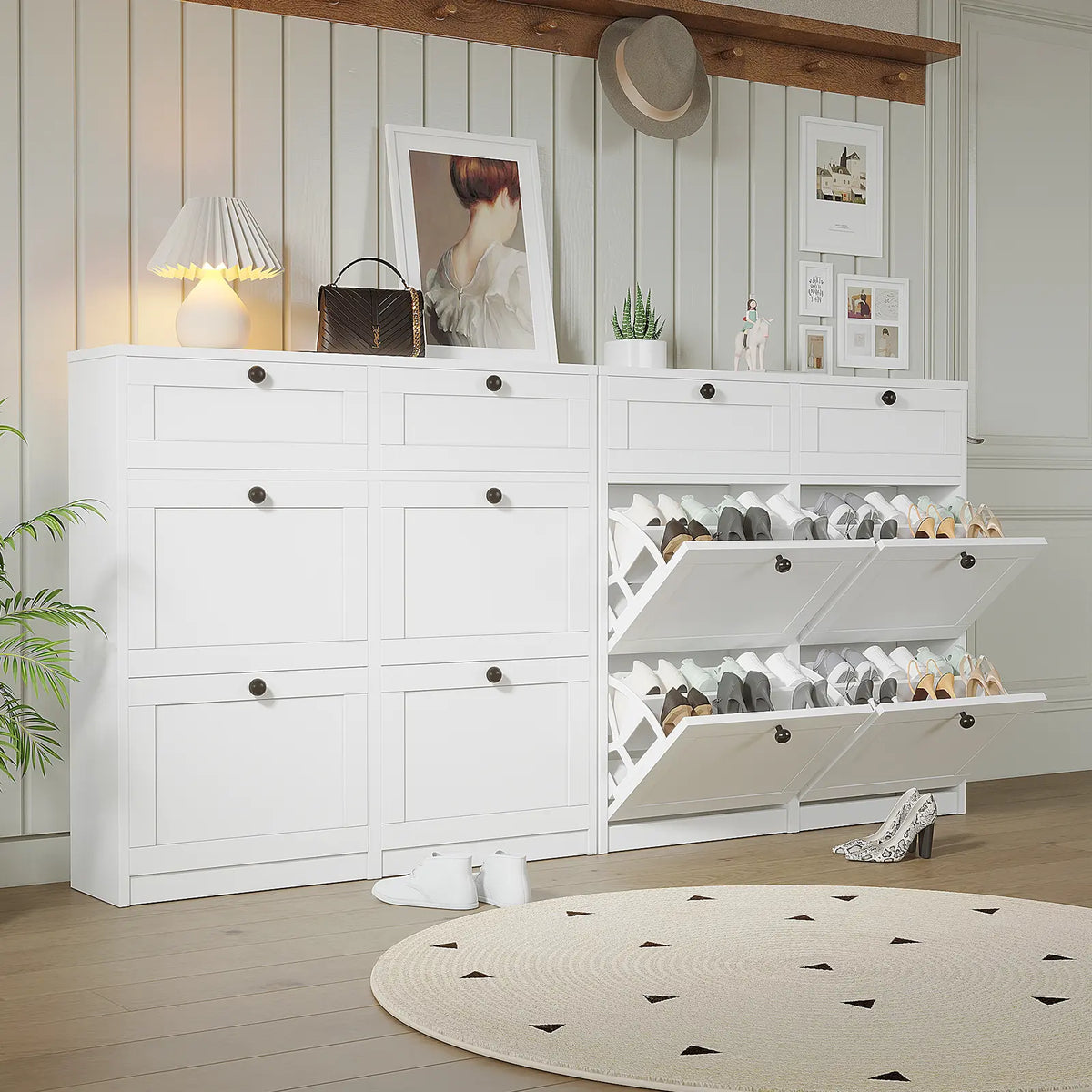VOWNER Shoe Cabinet with 4 Flip Drawers & 2 Drawers, Freestanding Shoe Storage Cabinet with Adjustable Shelves, Shoe Organizer for Entryway, Hallway, Living Room, White