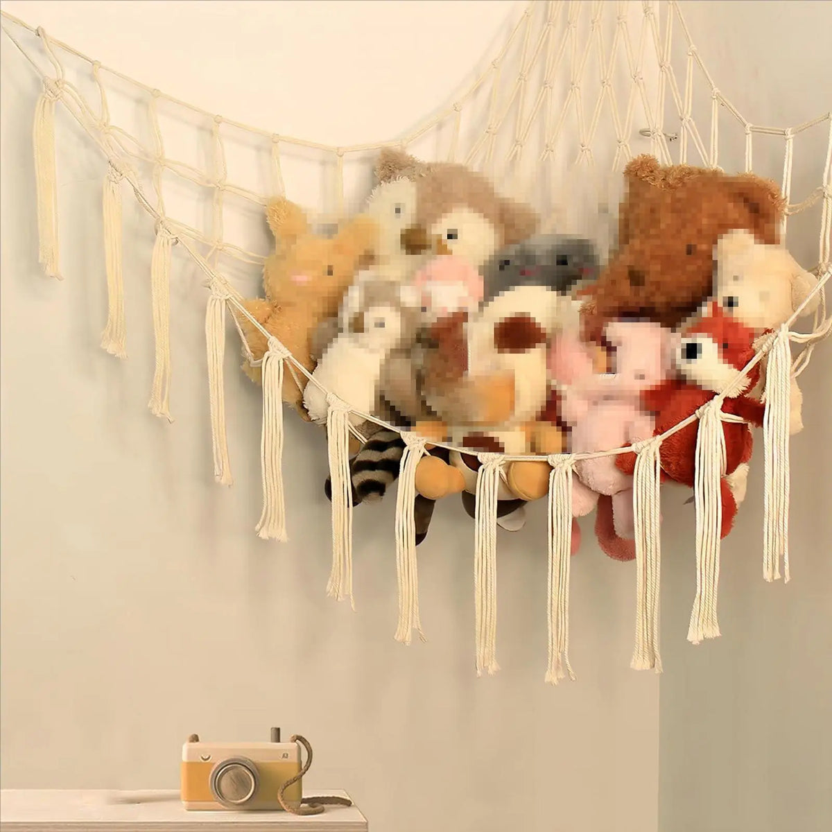 Plush Toy Hammock 60in Hangable Boho Stuffed Animal Corner Hanging Net Practical Cotton Organiser for Bedroom Nursery Decoration Ornaments