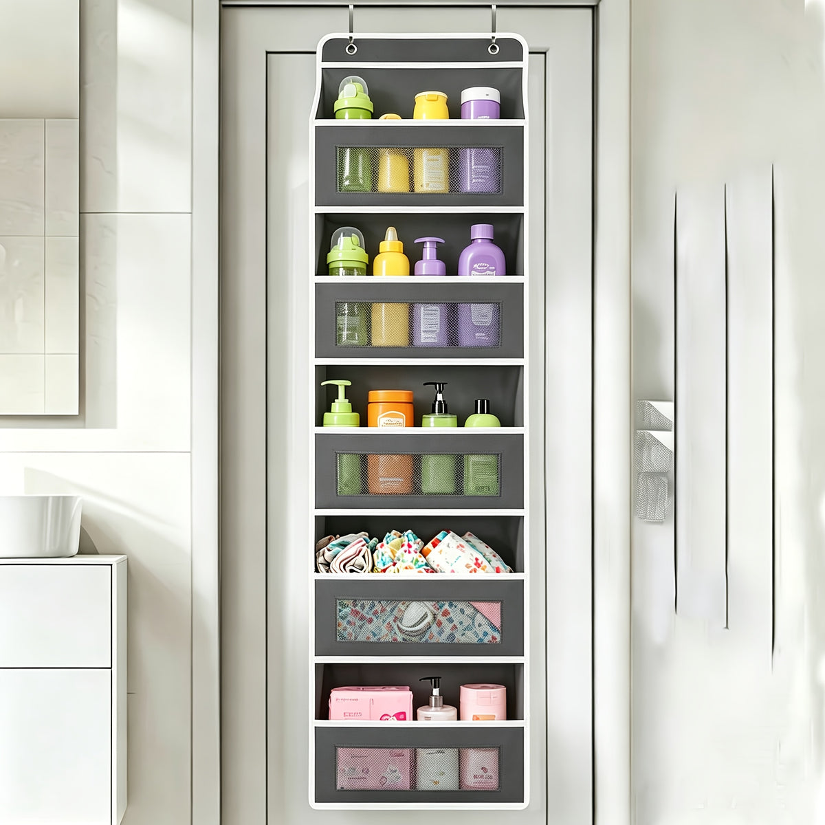 Over The Door Organizer Storage, 5 Shelf Hanging Door Organizer With 10 Large Capacity Pockets, No Drilling Required Anti Tilt 44 Lb Load Behind Door Storage For Bedroom, Bathroom, Pantry, Nursery, Child Children Nursery