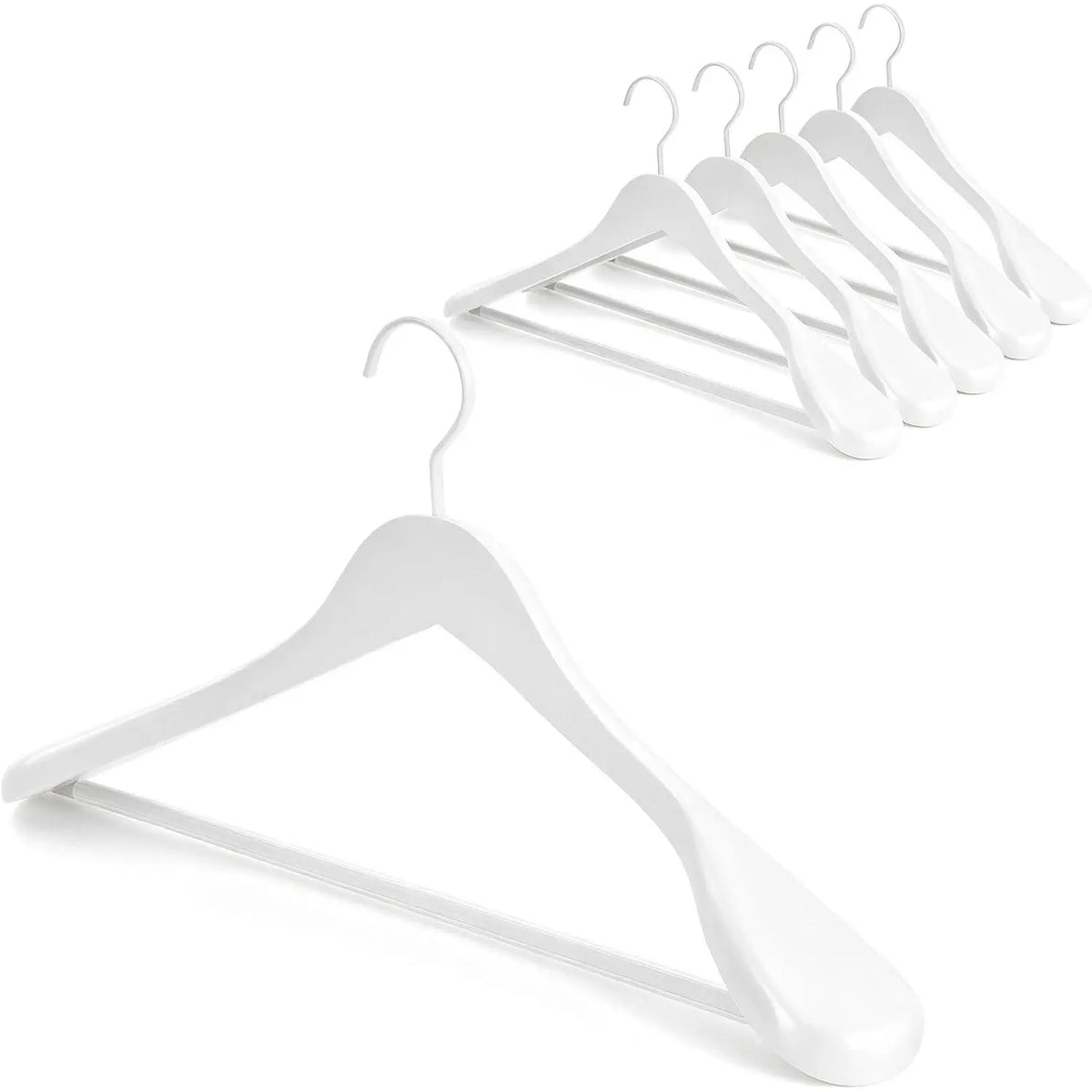 Black Wooden Coat Hanger 6 Pack, Wide Shoulder Wood Suit Hangers with Extra-Thick Flat Hooks & Anti-Slip Pants Bar, Heavy Duty Clothes Hangers,Glossy Finish, Black-CT02H