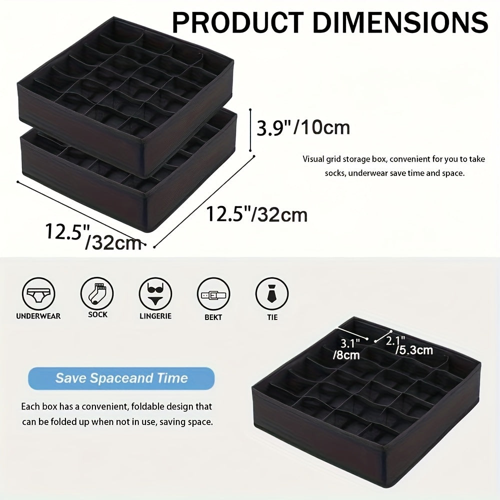 2pcs Storage Box, Drawer Organizer Non-Woven Foldable 24 Slots Suitable for Underwear Bra Socks Tie Wardrobe Storage Space Saving