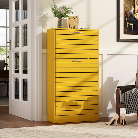 Modern 3-Tier Shoe Storage Cabinet with 3 Flip-Down Drawers & Ventilated Louver Doors - Hardwood MDF Entryway Organizer, Space-Saving Design for Hallway, Living Room, Bedroom - Easy Assembly, Large Capacity Shoe Rack, Shoe Storage Box, Hallway Organizer,