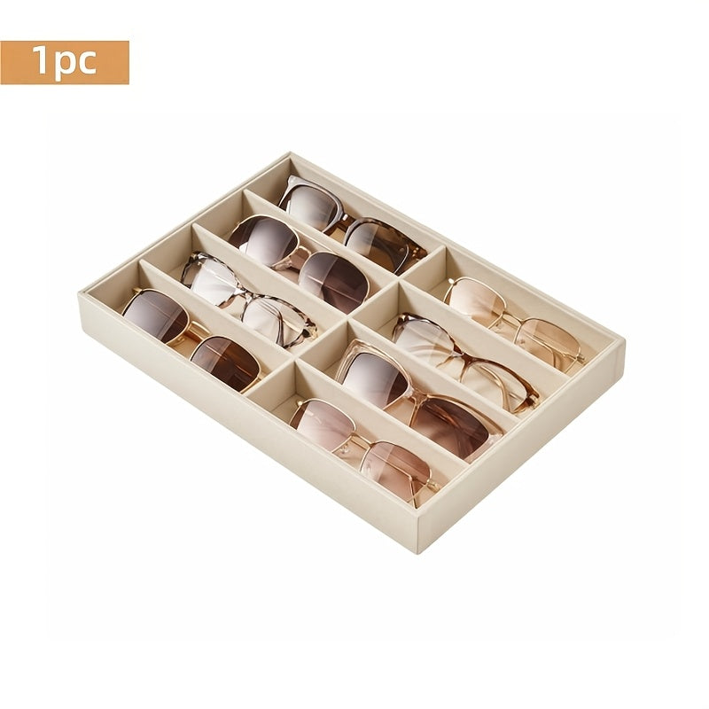 1/2pcs Velvet Fashion Glass Organizer Tray, 8-Grids Drawer Organizer & Stackable Display Case - Scratch-Free Soft Lining for Eyeglasses, Watches, Jewelry - Fits Standard Drawers, Men & Women