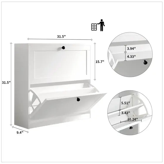 VOWNER Shoes Cabinet with 2 Flip Drawers for Narrow Entryway,Shoe Storage Cabinet Shoe Rack Organizer for Bedroom