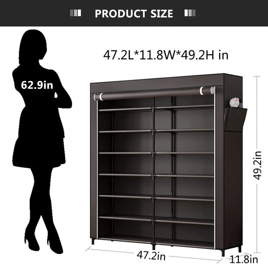 7-Tier Shoe Rack Storage Organizer 42 Pairs Portable Double Row with Dustproof Cover Non-Woven Shoe Storage Cabinet Metal Garage Summer Sale Deals,dorm room inspo,college dorm essentials,dorm haul