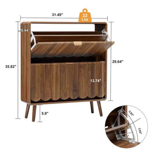 Giratree Shoe Storage Cabinet for Entryway with 2 4 Flip Drawers, Freestanding Narrow Wood Shoe Cabinet with Wave Panel, Hidden Shoe Organizer for Foyer, Hallway