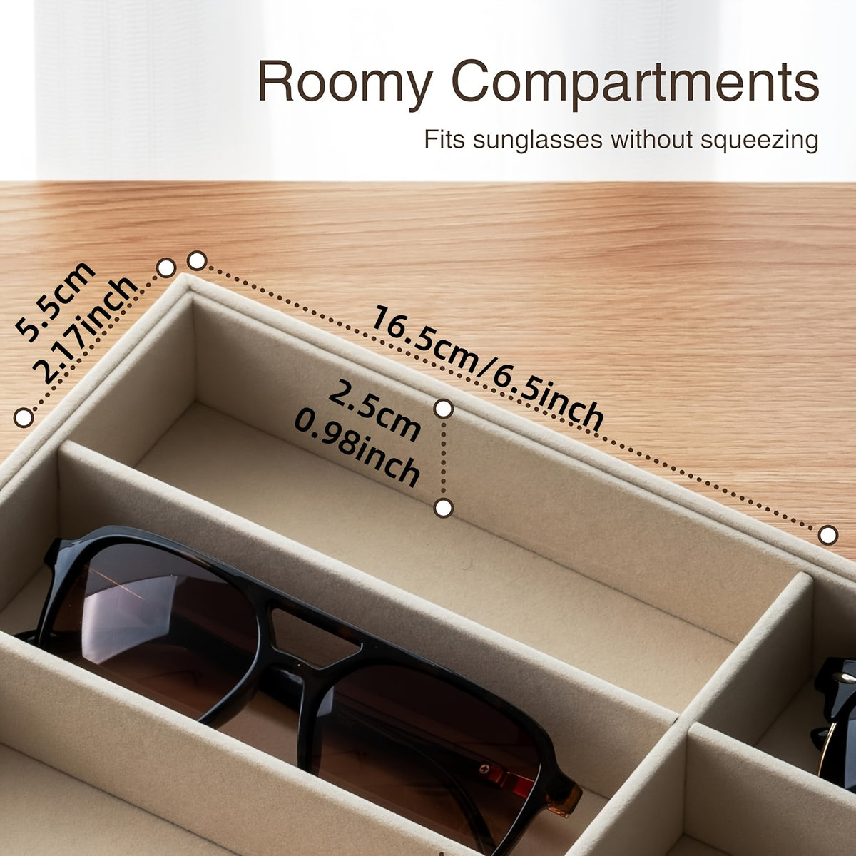 1/2pcs Velvet Fashion Glass Organizer Tray, 8-Grids Drawer Organizer & Stackable Display Case - Scratch-Free Soft Lining for Eyeglasses, Watches, Jewelry - Fits Standard Drawers, Men & Women
