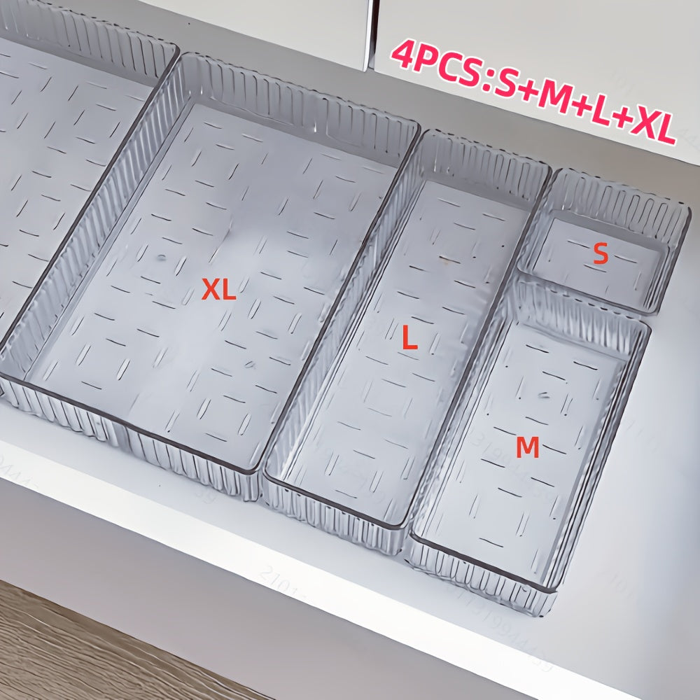 Office 4/8pcs Set of Transparent Plastic Cosmetic Storage Boxes, Desk Drawer Organizers, Desktop Divider Storage Boxes, Suitable for Makeup Storage, Stationery Storage, and Miscellaneous Item Storage
