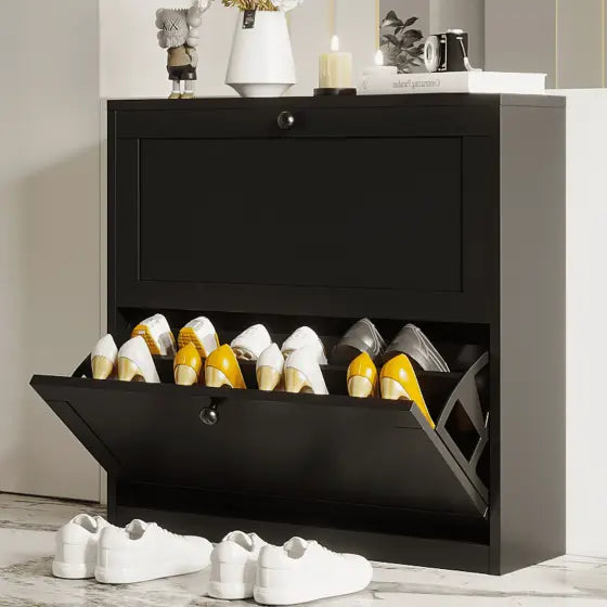 VOWNER Shoes Cabinet with 2 Flip Drawers for Narrow Entryway,Shoe Storage Cabinet Shoe Rack Organizer for Bedroom