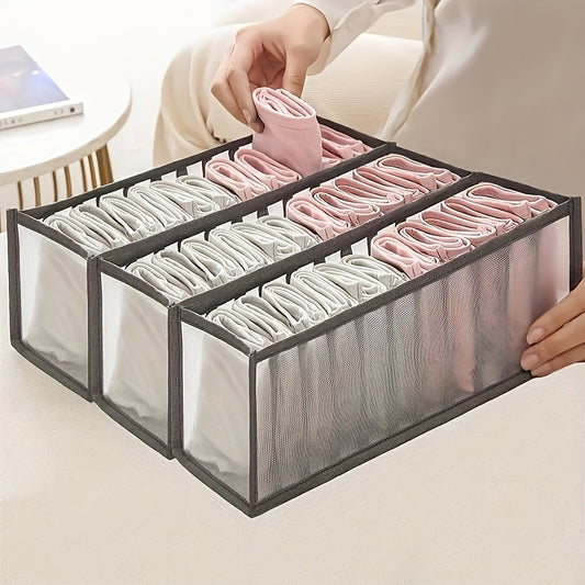 3pcs Space-Saving Mesh Socks, Underwear, And Belt Organizer - Nylon Drawer Divider, 7 Grids, 11 Grids