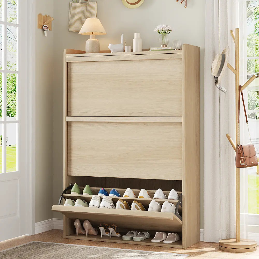 ZR-Garvee Tilt-out drawers Shoe Cabinet with 3 Flip Drawers, Space-saving,22 styles,Adjustable Shelf, Save space,Modern ,Hidden Shoe Storage Organizer for Entryway,aisle cabinet, Hallway and Living Room