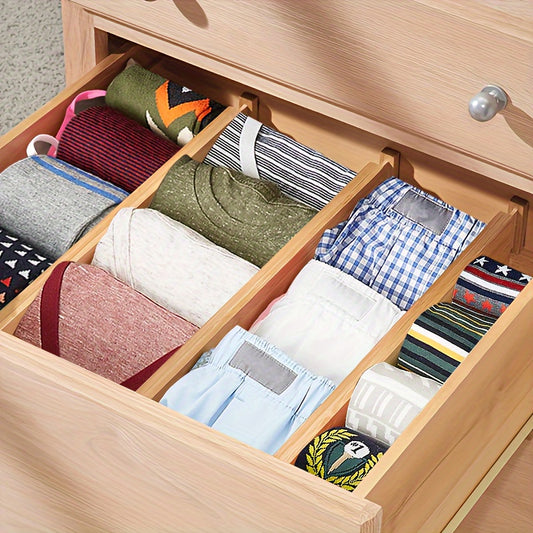 4pcs Bamboo Versatile Drawer Dividers - Expandable & Adjustable Organizers For Home Efficiency - Neat Storage Solution For Kitchen, Bedroom, Wardrobe & Cabinet