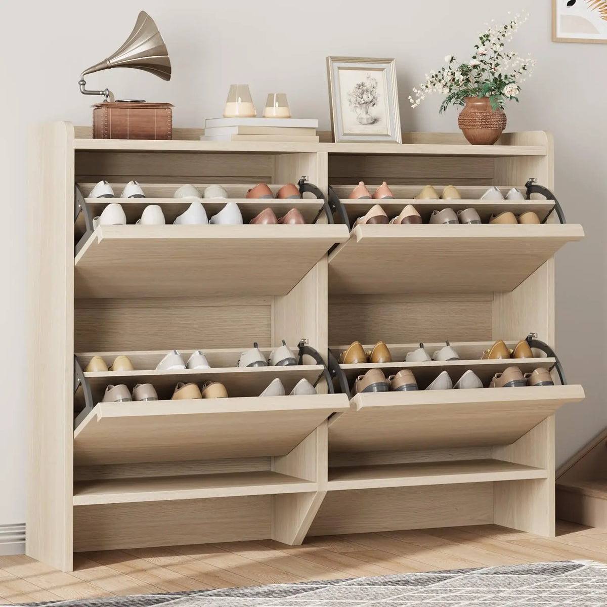 ZR-Garvee Tilt-out drawers Shoe Cabinet with 3 Flip Drawers, Space-saving,22 styles,Adjustable Shelf, Save space,Modern ,Hidden Shoe Storage Organizer for Entryway,aisle cabinet, Hallway and Living Room