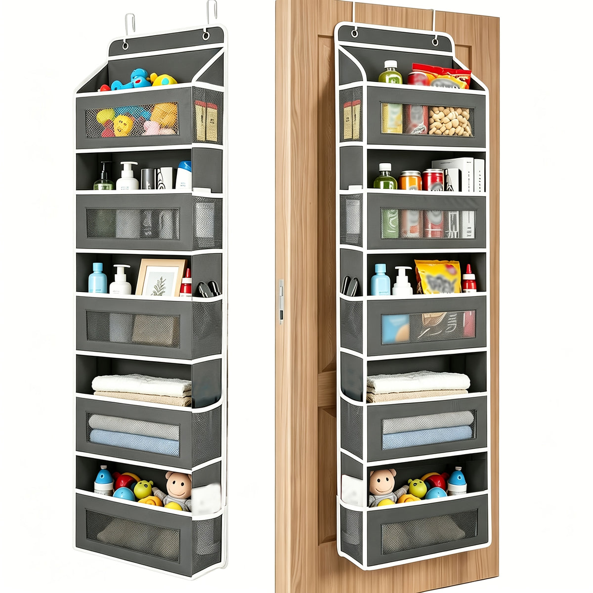 Over The Door Organizer Storage, 5 Shelf Hanging Door Organizer With 10 Large Capacity Pockets, No Drilling Required Anti Tilt 44 Lb Load Behind Door Storage For Bedroom, Bathroom, Pantry, Nursery, Child Children Nursery