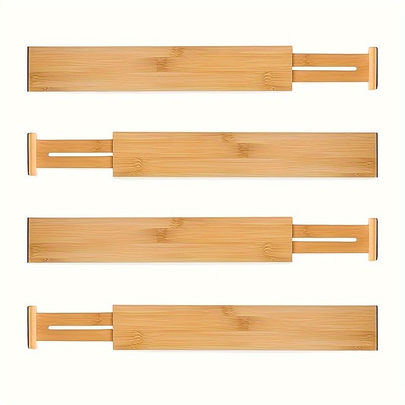 4pcs Bamboo Versatile Drawer Dividers - Expandable & Adjustable Organizers For Home Efficiency - Neat Storage Solution For Kitchen, Bedroom, Wardrobe & Cabinet