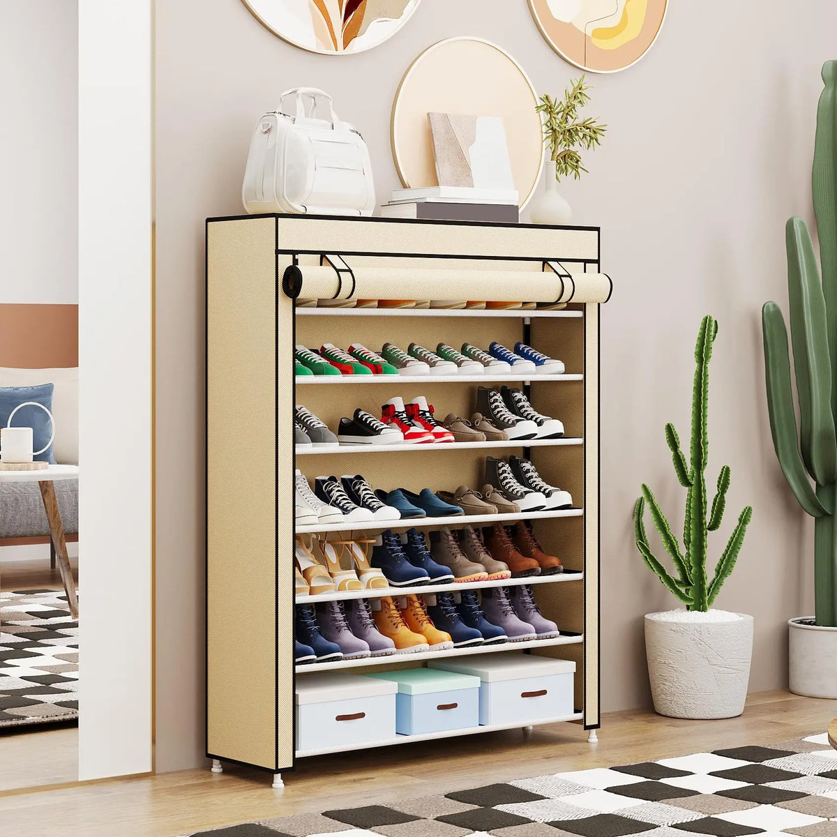 UDEAR 10 Tier Shoe Rack 9 Grids with Dustproof Cover,Adjustable Standing Shelf, High Storage Rack#Summerwins