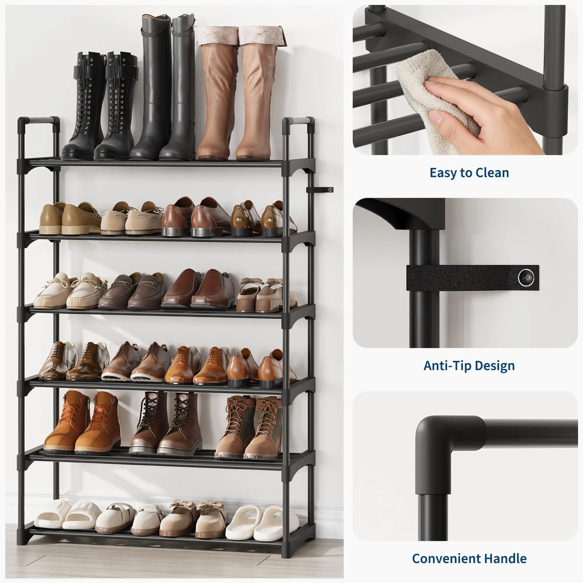 Garvee 10-Tier Shoe Rack, Slim Shoe Storage Organizer with Metal Frame & Non-Woven Fabric Shelves, Adjustable Design for Entryway, Bedroom,