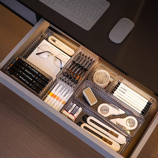 7pcs/8pcs/9pcs Acrylic Drawer Organizer Set, Cosmetic Storage Box with Dividers for Vanity and Desktop Skincare Organization, Includes Multiple Sizes and Combinations, Desk & Drawer Organizer for Home Storage