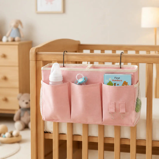 Bedside Caddy Storage Organizer with Fixed Straps, Hanging Bedside Pocket with Water Bottle Holder for Dorm Room, College, Bunk Bed, Hospital Bed Rails & Home Storage