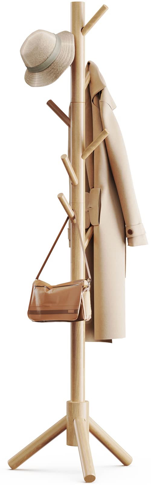 Pipishell Solid Wooden Coat Rack Freestanding with 8 Hooks, Brown