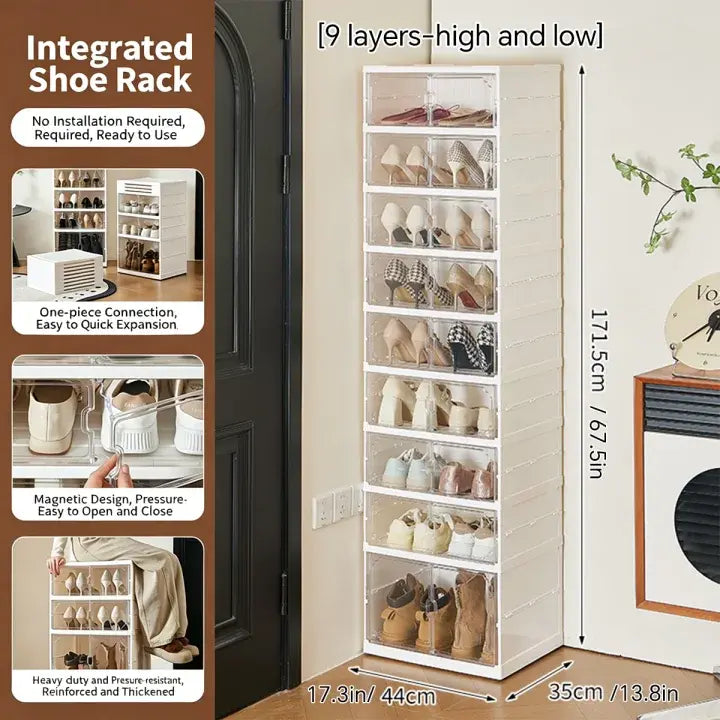 MiAoLi 10-Layer Folding Shoe Rack Organizer, Magnetic Transparent Door Plastic Shoe Cabinet with Quick Magnetic Close & Door Snap, Stackable, 20-Pair Capacity, Sturdy, No-Installation, Simple Design, Space-Saving, Indoor Furniture (TikTok Shop)