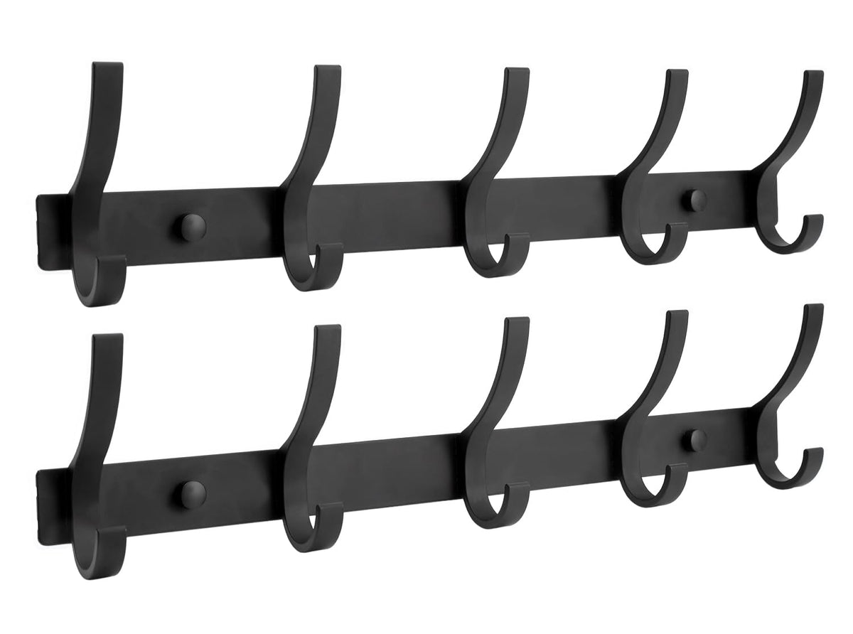 Optish Coat Rack Wall Mount, Wall Hooks for Hanging, Entry Coat Hooks Coat Hanger, Hat Rack Holder for Wall, Key Holder Purse Racks, Towel Rack for Bathrooms (2 Pack, Black)