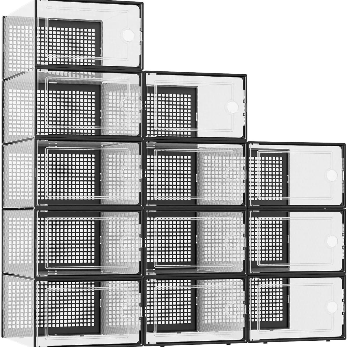 6/12/18/24/30-Pack Stackable BPA-Free Durable Plastic Shoe Storage Boxes - Dustproof, Moisture-Resistant Sneaker Organizer with Magnetic Door, Space-Saving Closet Organizer Storage for Dorm, Entryway, Easily Visible Shoes, Foldable