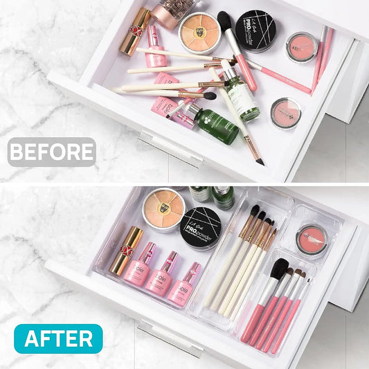 Durable 25/37/60 PCS Clear Plastic Drawer Organizers Set, 4-Size Versatile Silicone Bathroom Boxes and Vanity Trays, Storage Bins For Makeup, Kitchen, Cabinet Organizer, Dresser Drawer Organizers