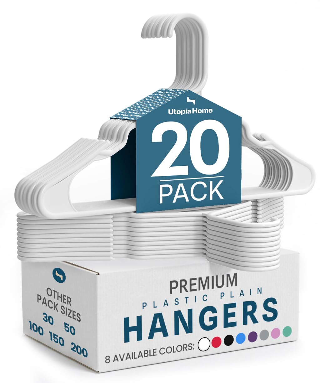 Utopia Home Plastic Hangers 50 Pack – Space Saving Clothes Hanger White