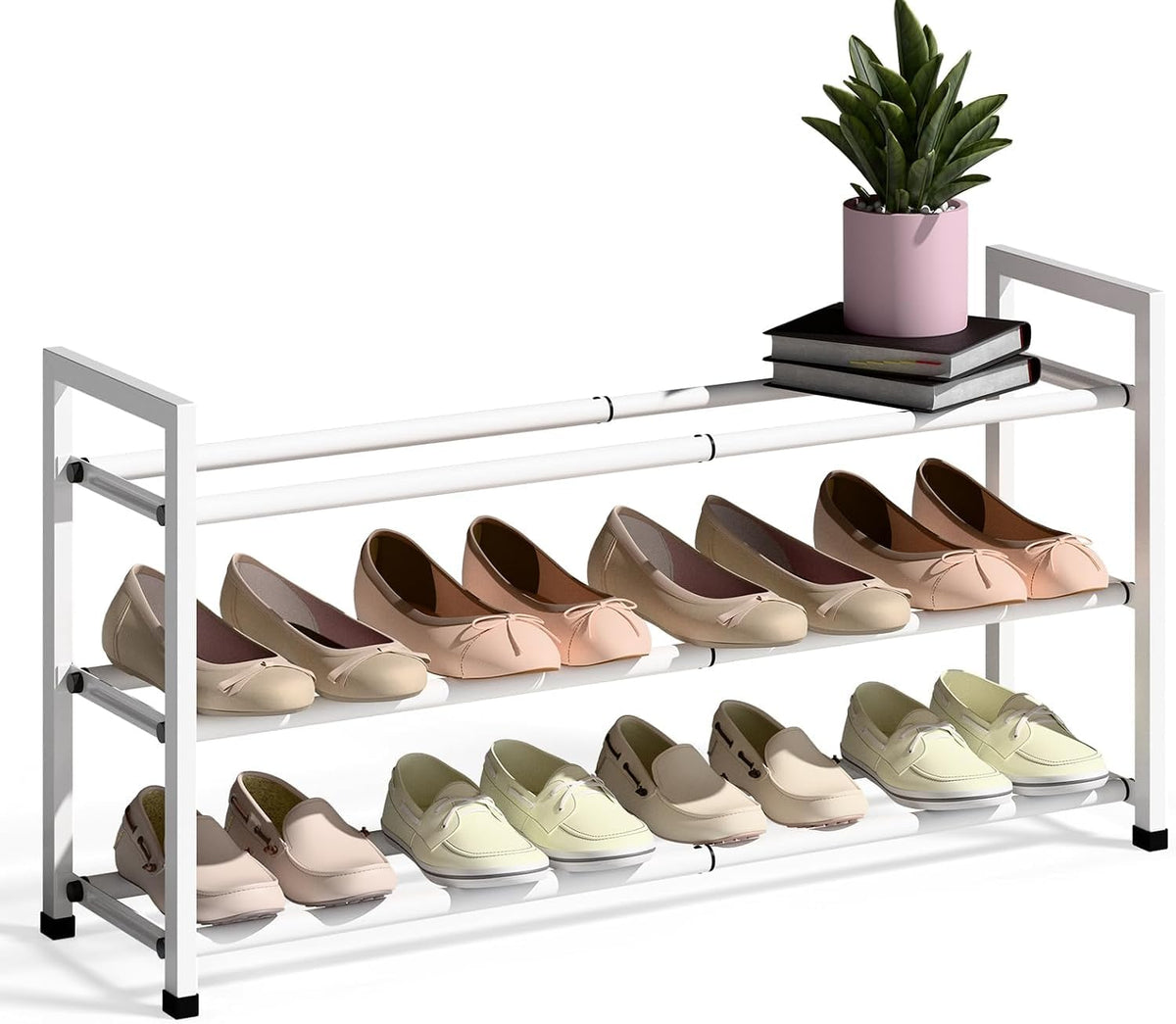 Bumusty 3 Tier Expandable Shoe Rack for Closet, Black
