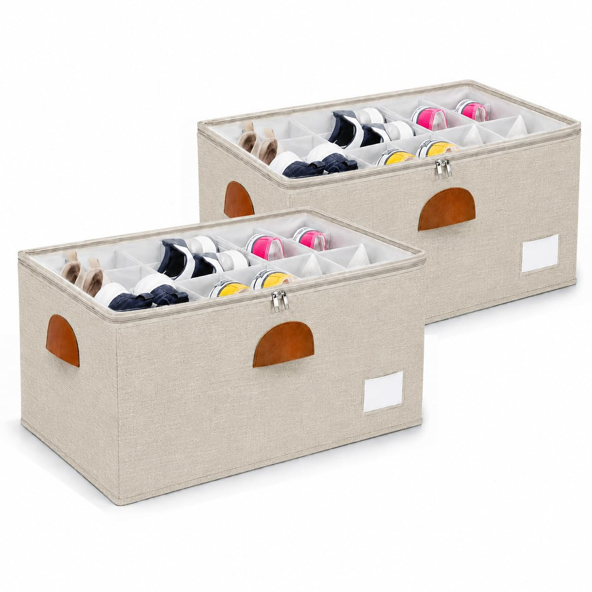 2 Pack Shoe Organizer for Closet with Adjustable Divider Shoe Storage Box