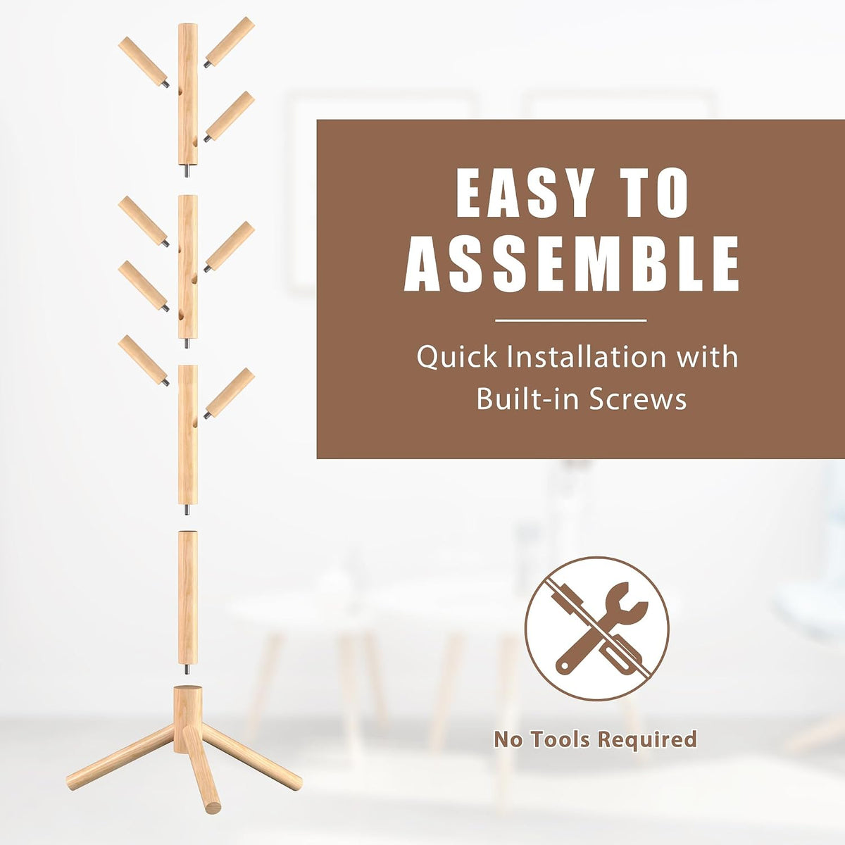 Haddockway 3 Adjustable Freestanding Wooden Coat Rack Stand 8 Hooks,Hallway