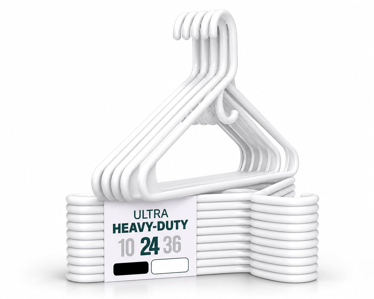 Ultra Heavy Duty Plastic Clothes Hangers – White Strong Durable Coat & Suit Hangers – Thick Plastic Closet Organizer Hangers 24 Pack