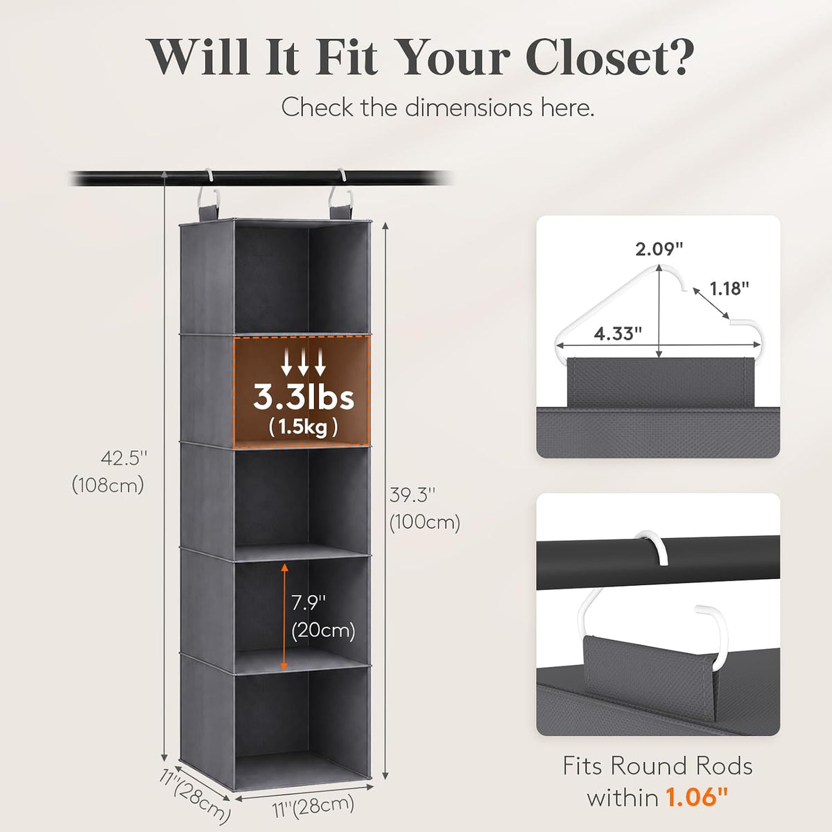 Lifewit Hanging Closet Organizer and Storage for Clothes 5 Tier