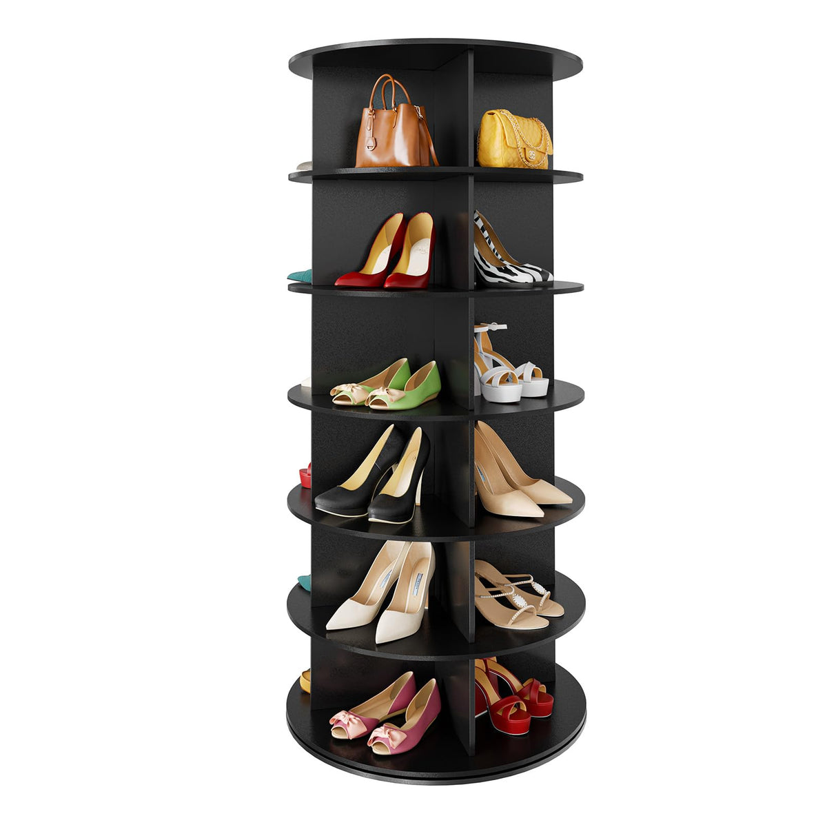 SpaceAid 7 Tier Rotating Shoe Rack Tower, Spinning Shoe Display Lazy Susan, Revolving 360 Shoe Rack Storage Round Carousel, Vertical Handbag Rotate Shoes Closet Organization (7-Tier White)