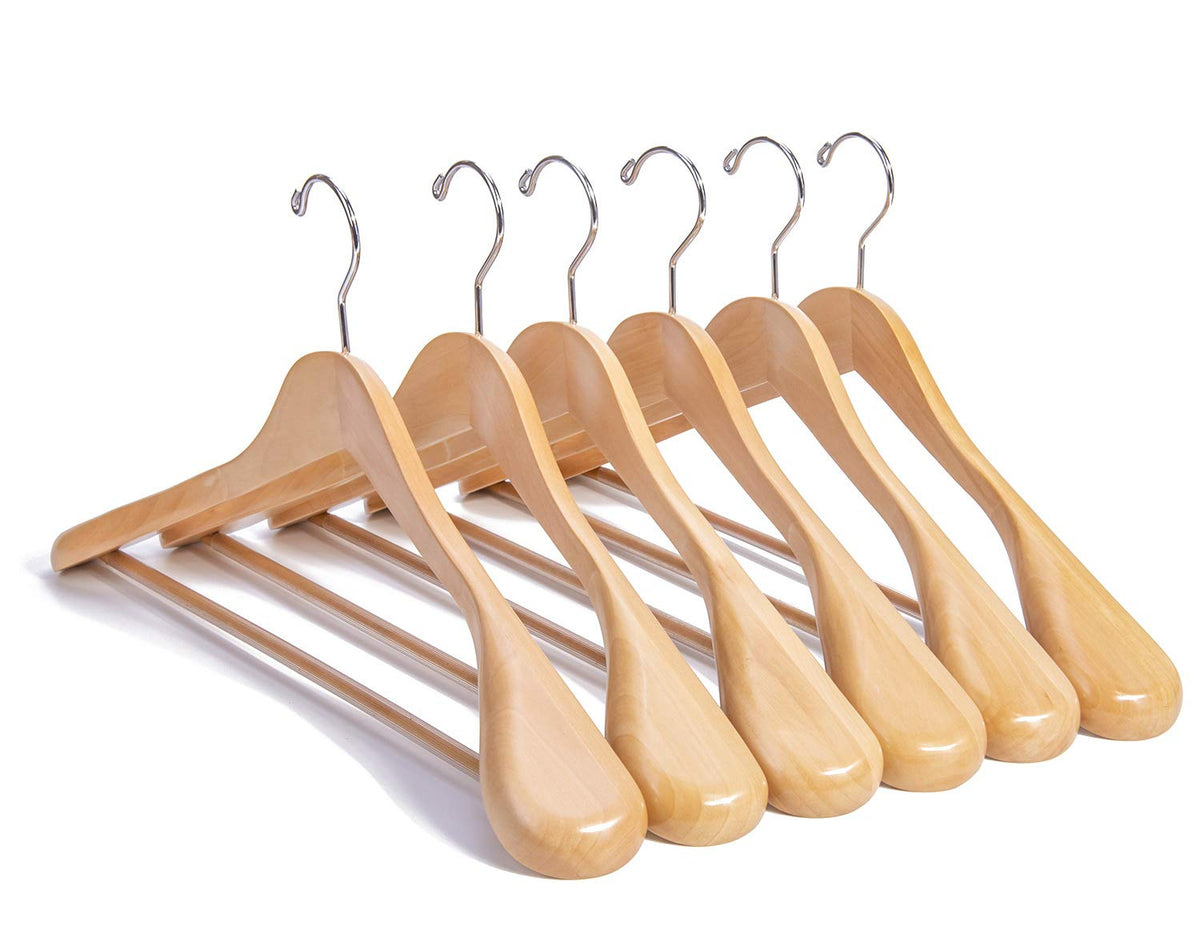 Nature Smile Luxury Natural Wooden Suit Hangers - 12 Pack - Wood Coat Hangers,Jacket Outerwear Shirt Hangers,Glossy Finish with Extra-Wide Shoulder, 360 Degree Swivel Hooks & Anti-Slip Bar with Screw