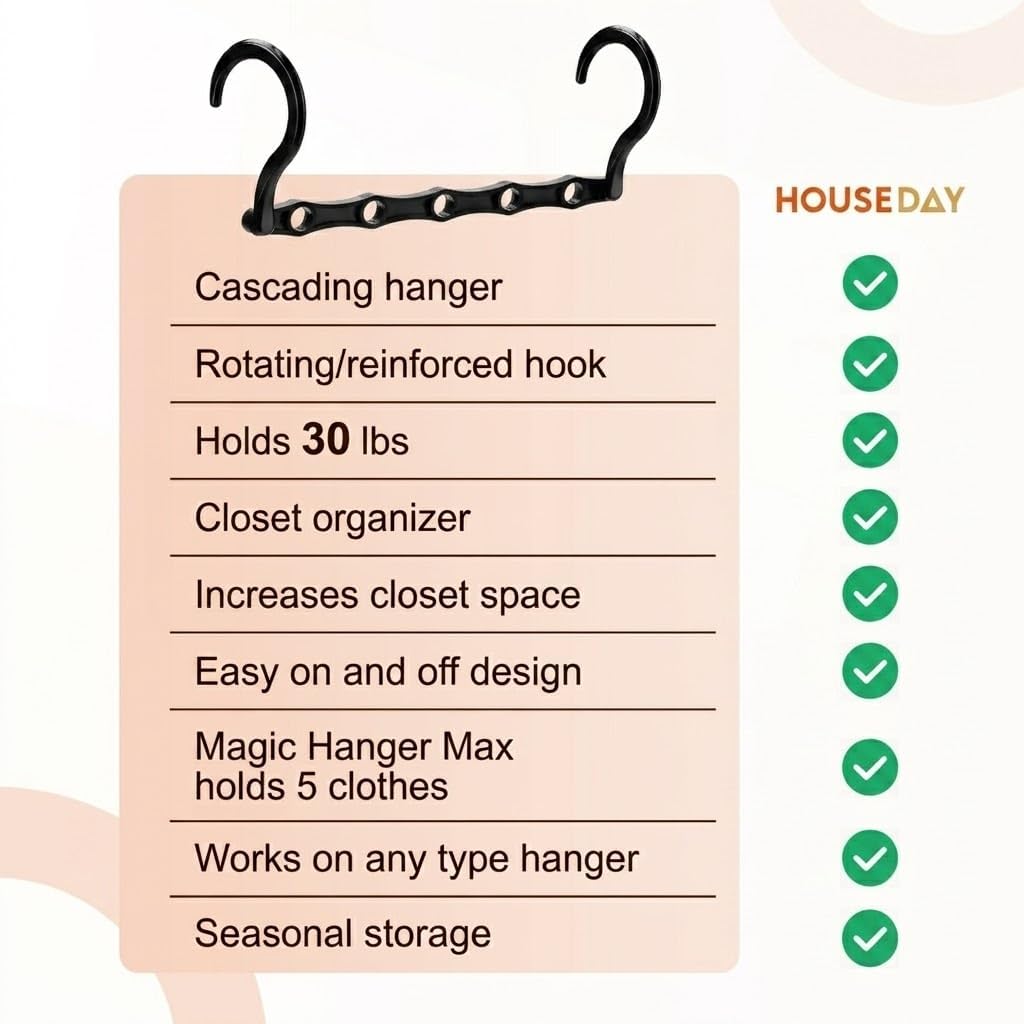 HOUSE DAY 10 Pack Space Saving Hangers, Black, Premium Smart Hanger