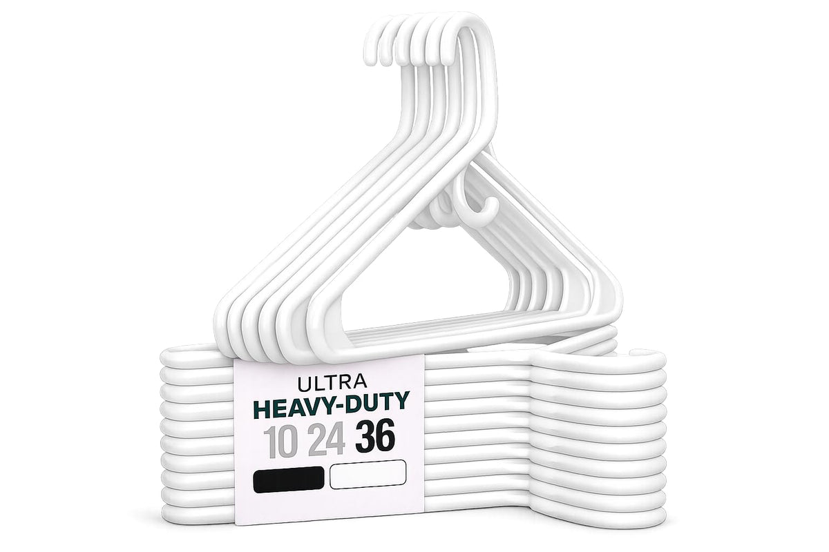 Ultra Heavy Duty Plastic Clothes Hangers – White Strong Durable Coat & Suit Hangers – Thick Plastic Closet Organizer Hangers 24 Pack