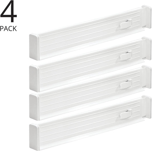 mDesign Expandable Dresser Drawer Divider with Foam Ends, Drawer Divider Locks in Place, Separators for Clothing and Accessories in Closet or Dresser Drawer, Ligne Collection, 4 Pack, White