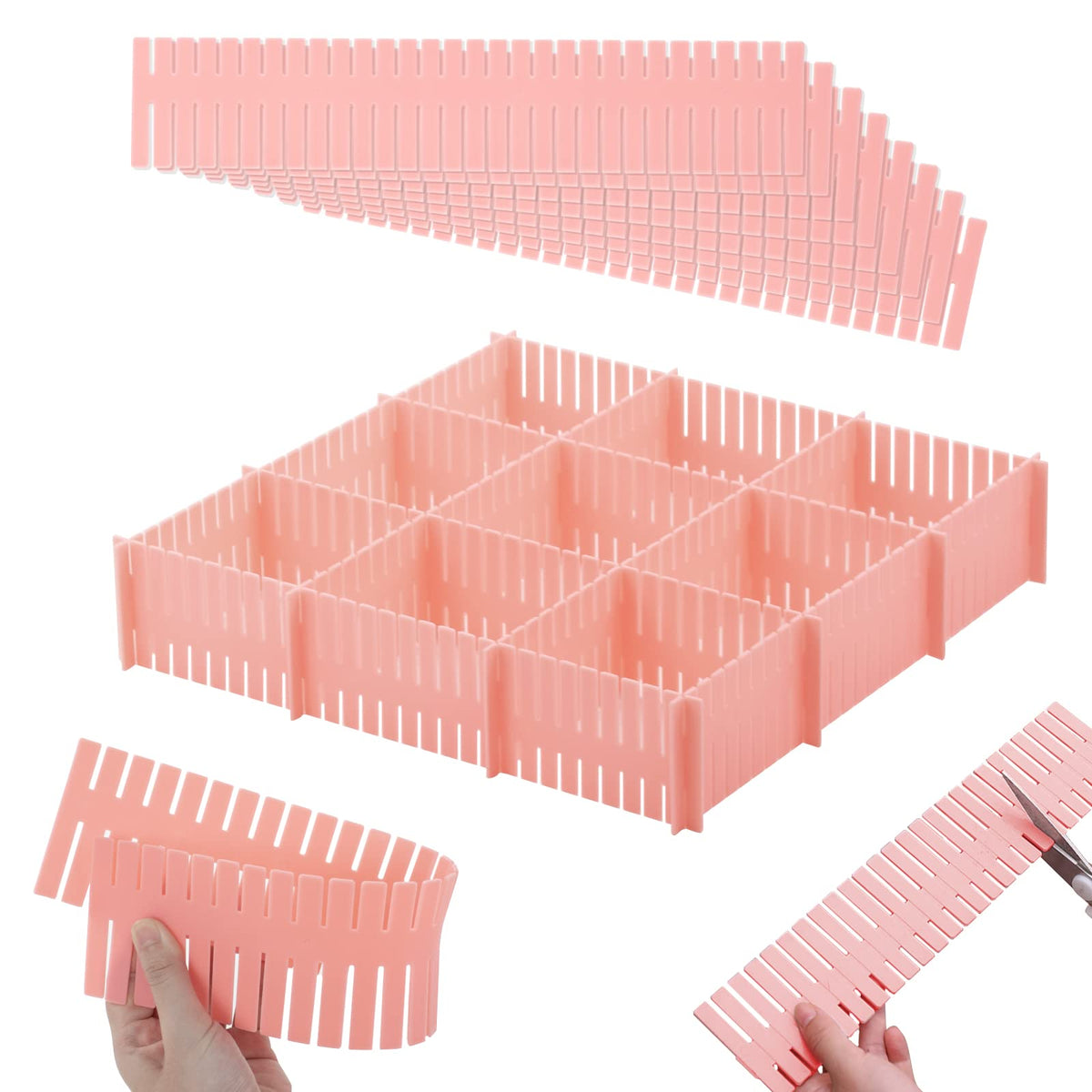 14.5 in White Adjustable Drawer Dividers, TWUTGAYW 8PC DIY Grid Drawer Organizer Dividers, Plastic Organizer Separator for Socks Underwear Makeup Cosmetic Clothes Can Help Tidy Kitchen Bedroom Dresser