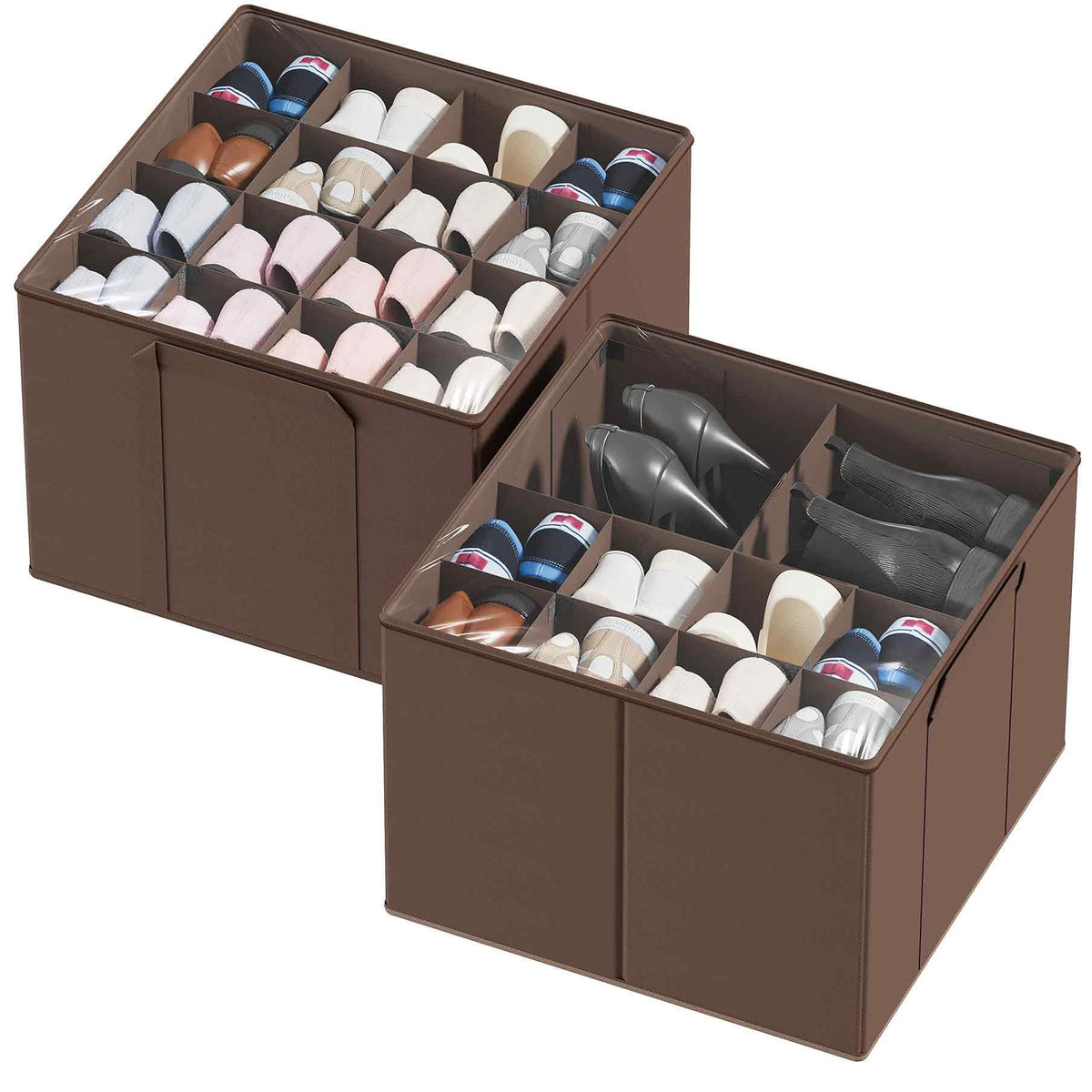 SpaceAid Shoe Organizer for Closet, 2 Pack Foldable Shoe Storage Containers Baskets Boxes Bins w/Adjustable Dividers, Fits 16-32 Pairs, Grey
