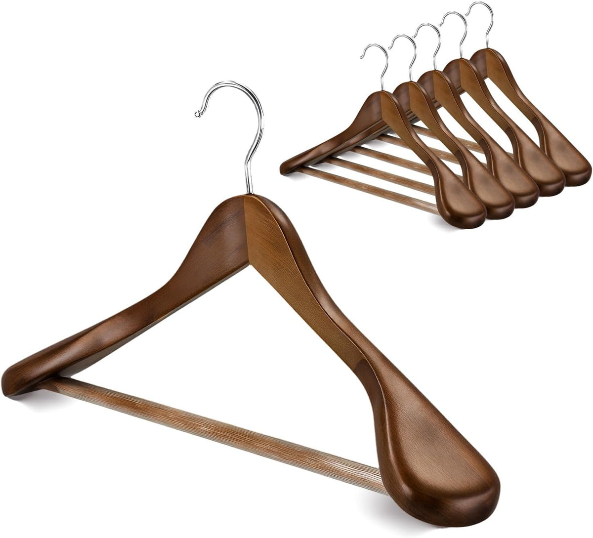 Premium Wooden Hangers 6-Pack – Wide Shoulder Non-Slip & Shatter-Resistant Design for Coats, Jackets & Suits | 360° Rotating Closet Organizers | Durable & Space-Saving (Vintage Wood)