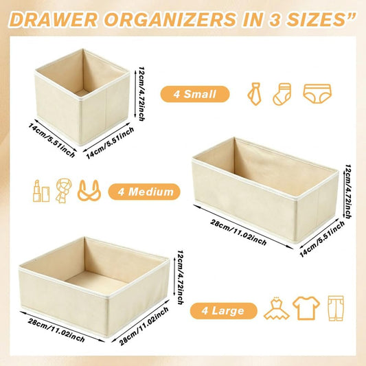 Drawer Organizer Clothes Storage - 12 Pack Dresser Organizer for Bedroom, Foldable Closet Drawer Organizer Bins for Bedroom Organization, Fabric Storage Dividers for Socks, Underwears, Bras