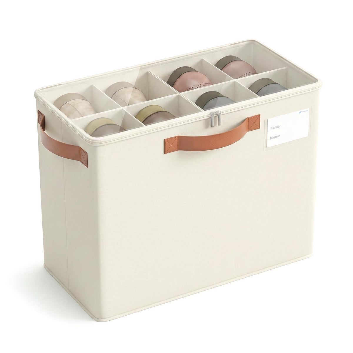 Varhomax Shoe Organizer Box for Closet, Small Fabric Shoe Storage Bin with Adjustable Dividers & Clear Cover, Saving Space Sneakers & Sandals Containers for Entryway, Cubby