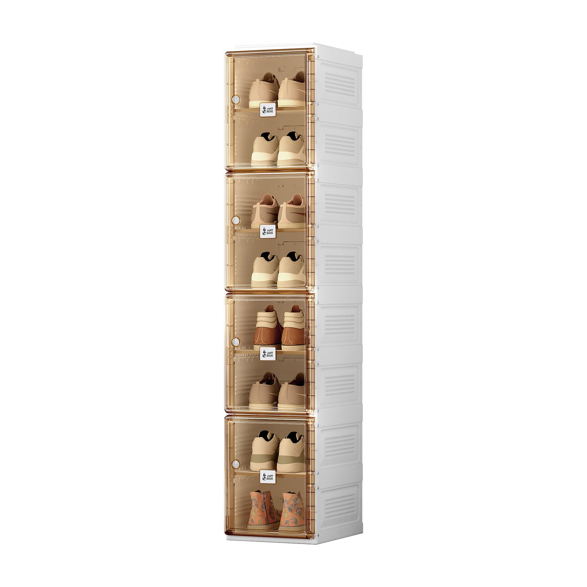 ANTBOX Shoe Organizer Storage Box, Portable Folding Shoe Rack For Closet With Magnetic Clear Door,Large Sneaker Cabinet Bins All-in-one Sturdy Easy Assembly 4 Layers-8 Grids