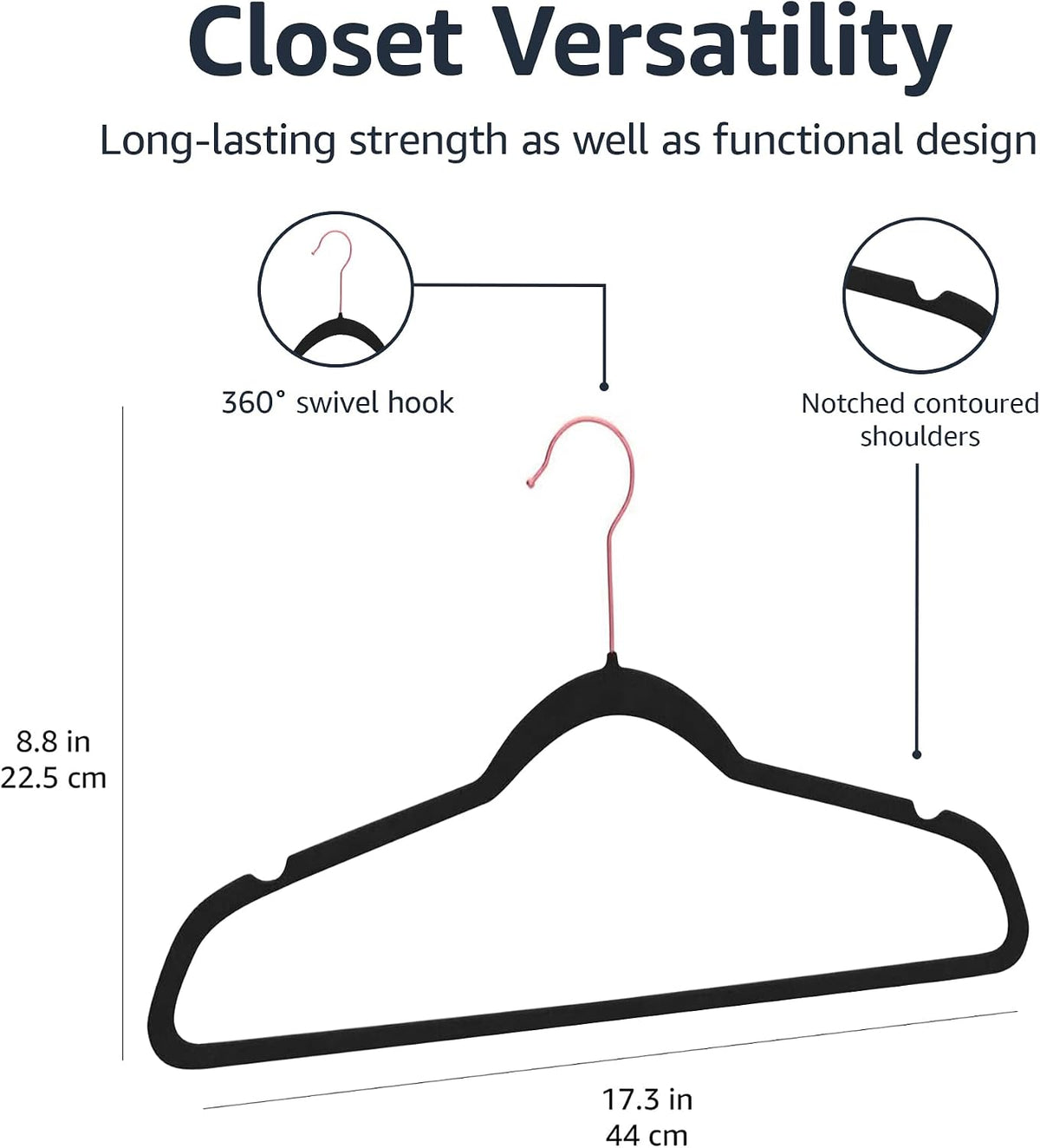 Amazon Basics Slim Velvet Non-Slip Space Saving Sturdy Suit Clothes Hangers, Closet Organizer, Black/Rose Gold, 30-Pack